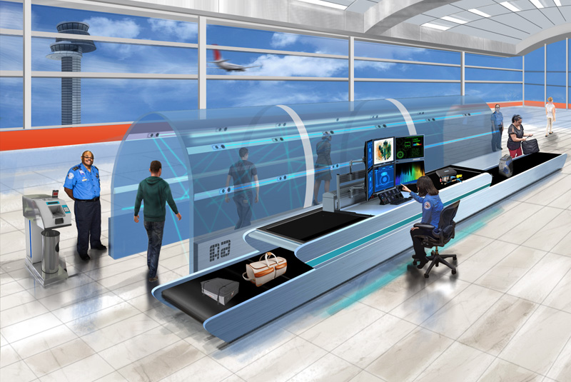 The Apex Screening at Speed (SaS) Program is pursuing transformative R&D activities that support a future vision for increasing security effectiveness while dramatically reducing wait times and improving the passenger experience. (Courtesy of DHS S&T)
