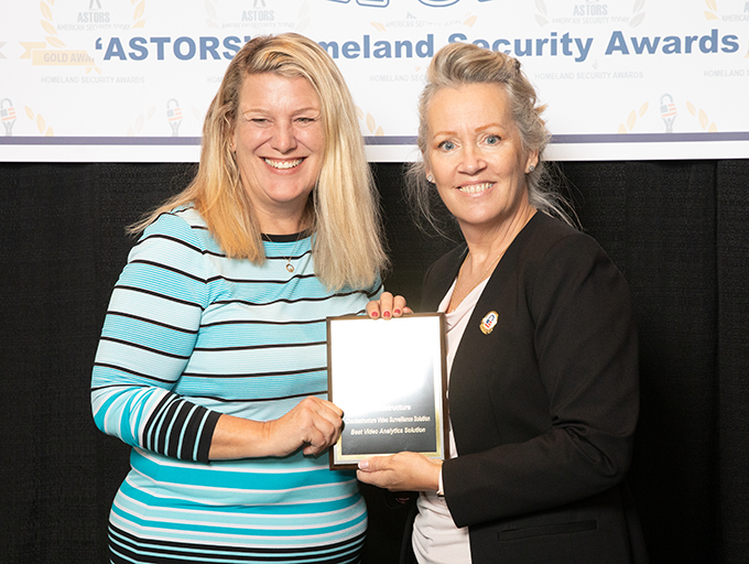 Kathleen Hannon, a Senior PR, Communications, & Content Strategist accepts a 2021 ‘ASTORS’ Award on behalf of Cloudastructure at the 2021 Awards Luncheon at ISC East.