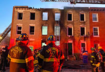 Baltimore officials confirmed Monday evening that three firefighters were killed and another firefighter is in critical condition following the collapse of a rowhome. (Courtesy of Baltimore Fire and Twitter)