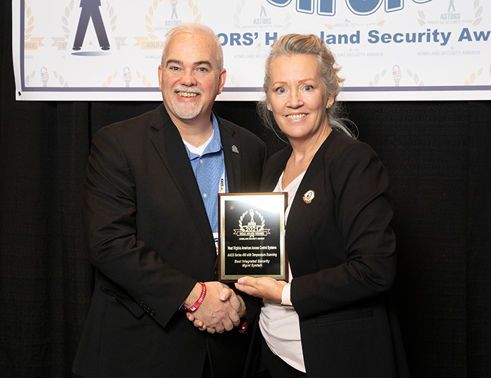Orion ECI’s CEO Steve Caroselli accepts a 2021 'ASTORS' Award on behalf of West Virginia American Access Control Systems (WVAACS) for their AACS Series 400 with Temperature Scanning which took home the Gold for 'Best Integrated Security Management System' in the 2021 'ASTORS' Awards Program.