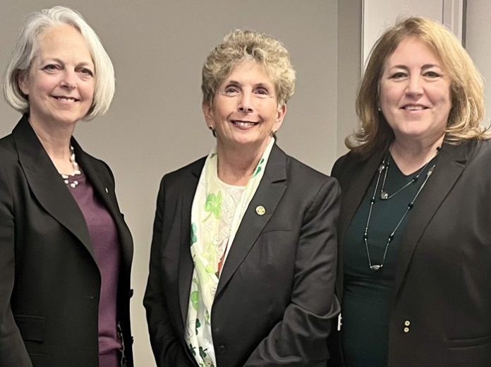 In 2022, Lipstick Mafia founder and President of NEC National Security Systems (center), welcomed LTG (Ret) Karen Gibson, the Sergeant at Arms and Doorkeeper at the U.S. Senate (at left), and Deputy Assistant Secretary Annette Redmond for Intelligence Policy and Coordination at the U.S. Department of State (at right), for an evening of community building and mentorship connections.