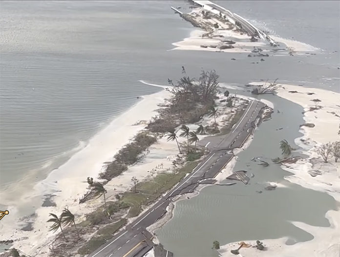 “Sanibel is destruction,” Gov. Ron DeSantis said in a news conference Thursday afternoon, adding the area was hit with a “biblical storm surge.” “It washed away roads, it washed away structures that were not new and could withstand that,” he said, adding that while many people evacuated, some people had been brought off the island safely. (Courtesy of Lee County Sheriff's Office via Facebook)