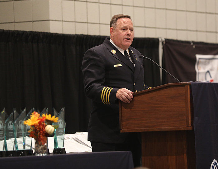 Chief Jardin addresses attendees at the 2022 'ASTORS' Awards Ceremony and Luncheon in NYC. Chief Jardin is also a graduate of the University of Maryland’s Fire Protection Engineering program and has an MS in Management.  Chief Jardin participated in the Naval Post Graduate School’s Homeland Security Executive Leadership program, has completed FDNY’s Fire Officer Management Institute - a Columbia University Executive Leadership program, and completed the FDNY/USMA at West Point Combating Terrorism Program.