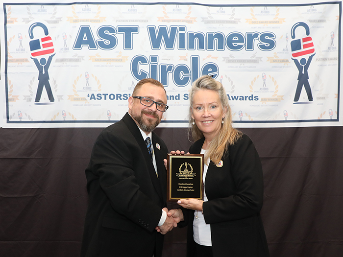 Brad Hollo, Territory Sales Manager for Durabook America Inc. accepts a 2022 'ASTORS' Homeland Security Award in New York City.