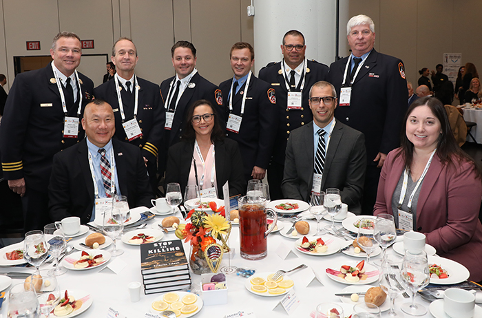 Representing Shooter Detection Systems at the 2022 ‘ASTORS’ Awards Ceremony and Exclusive Banquet Luncheon, Former FBI Special Agent Jin Kim, a 23-year FBI veteran and SDS Principal Education and Training Consultant; and Kendra Noonan, Director of Communications; shown here at their table with Fire Department City of New York (FDNY) Deputy Assistant Chief Frank Leeb along withmembers of the FDNY, and Clopay Corporation’s Jason Millard, Product Manager for Fire & Life Safety; and Tiffany Hauze, Marketing Communications Manager.