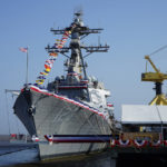 USS Lenah S. Higbee dressed for the ceremony. WK