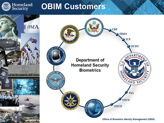 OBIM provides the Department of Homeland Security and its mission partners with biometric identity services that enable national security and public safety decision making, and leads the use of biometric identity for a safer world, enhanced individual privacy, and improved quality of life. (Courtesy of OBIM)
