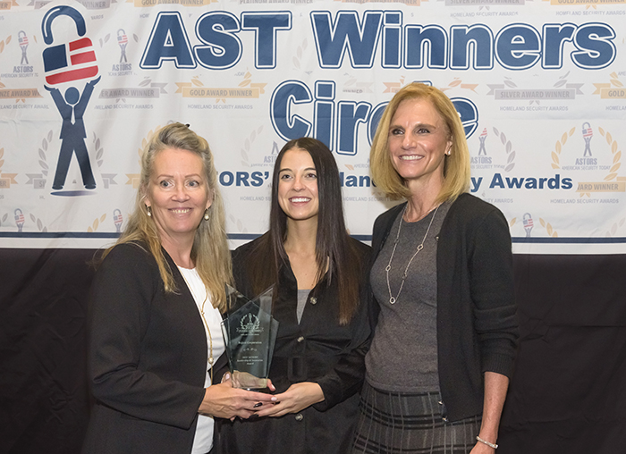 Rajant Corporations Vice President of Global Marketing Alice DiSanto (at right); and Channel Engagement Manager Liz Gyuris accept a 2022 ‘ASTORS’ Leadership & Innovation Award at the 2022 ‘ASTORS’ Homeland Security Awards Ceremony and Banquet Luncheon.