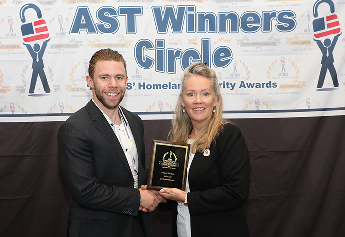 Representative Paul Bilardo, accepts the first of Two 'ASTORS' Award Recognitions for D-Fend Solutions at the AST 2022 Homeland Security Awards Program in NYC.