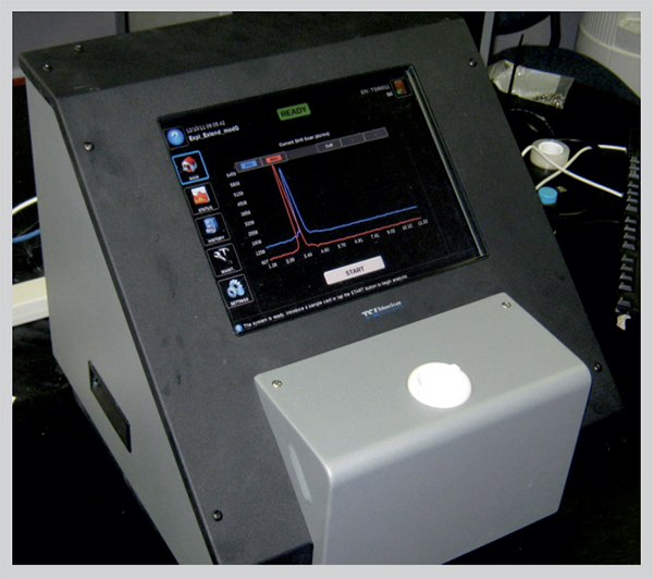 Ion mobility spectrometer with fast-polarity switch for detecting positive and negative ions. Unit perform fast analysis in 20 seconds and internal secondary validation (ISV) GC analysis. (Courtesy of TeknoScan Systems Inc.)