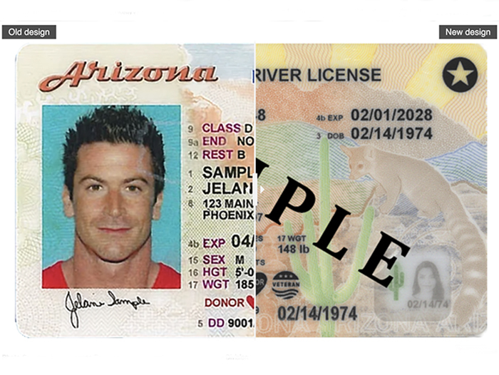 The Arizona Department of Transportation’s Motor Vehicle Division has an updated drivers license design “include several new security features that help prevent counterfeit reproductions or fraudulent use.” (Courtesy of Arizona Department of Transportation’s Motor Vehicle Division)