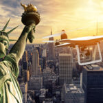 Drone,With,Digital,Camera,Flying,Over,Statue,Of,Liberty:,3d