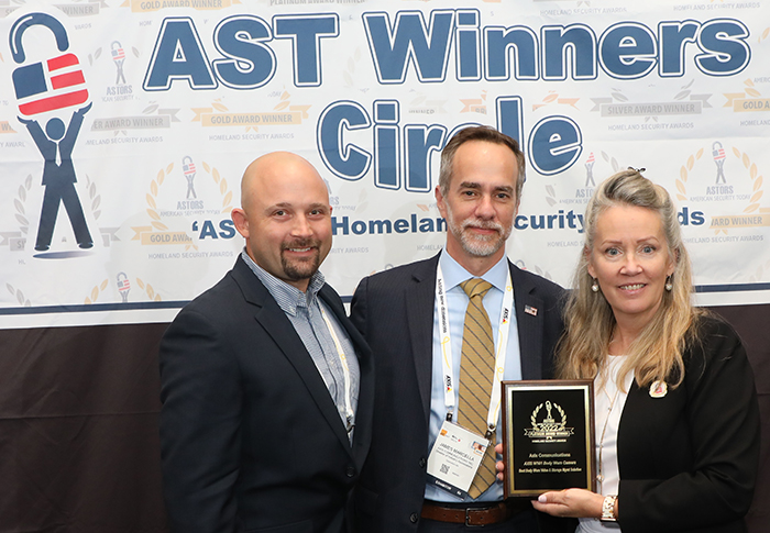 Steven Beaudry, the Director of Northeast Business at Axis Communications, and James Marcella, Director of Industry Associations accept one of three ‘ASTORS’ Awards at the 2023 Homeland Security Awards Ceremony and Banquet in NYC.