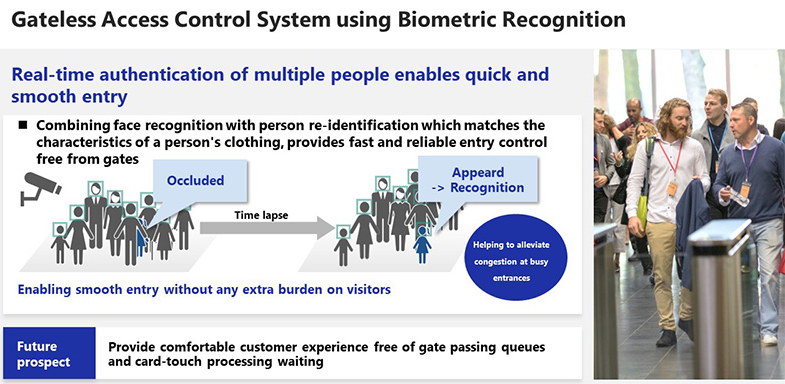 NEC's Gateless Access Control System using biometric recognition, Recognizes more than 100 people a minute to avoid congestion. (Courtesy of NEC)