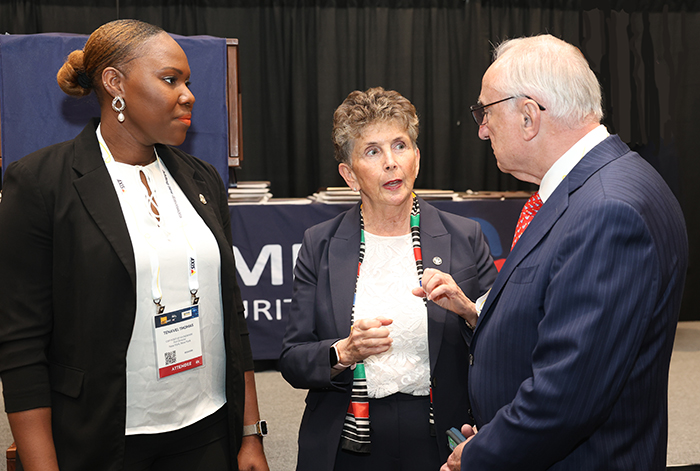Creative partnerships between private leaders in innovation such as NEC National Security Solutions President Dr. Kathleen Kiernan (at center), and Executive Chairman Bill Bratton of TENEO Risk Advisory (at right), working together with public sector change-makers like CBP Port Director Tenable Thomas for the Port of New York and Newark (at left), lead to ingenious intelligence and technologies that serve to protect our Nation.