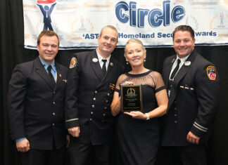 Firefighter Joshua Raeben, Lieutenant Thomas Bendick, and Captain Jerry Perillo, of the Fire Department of the City of New York (FDNY), accept 2023 ‘ASTORS' Excellence in Public Safety and Community Resilience Honors on behalf of the FDNY Bureau of Training Learning Technologies Unit.