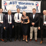 TEAM ATI Systems (Acoustic Technology Inc. (ATI Systems)  including Alexander Reyes, Sales Associate (left to right), Dr. Ray Bassiouni, President; Tarek Bassiouni, Director of Business Development; Robert McLaughlin, Sales Manager; and Alessandro Abys, Sales Manager; are presented with a prestigious 2023 ‘ASTORS’ Leadership & Innovation Award, from AST’s Managing Director Tammy Waitt.